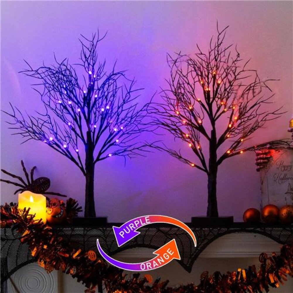 2 Pack Halloween Tree, Vanthylit‎ Black Tree with Orange Purple Bi-Color Led